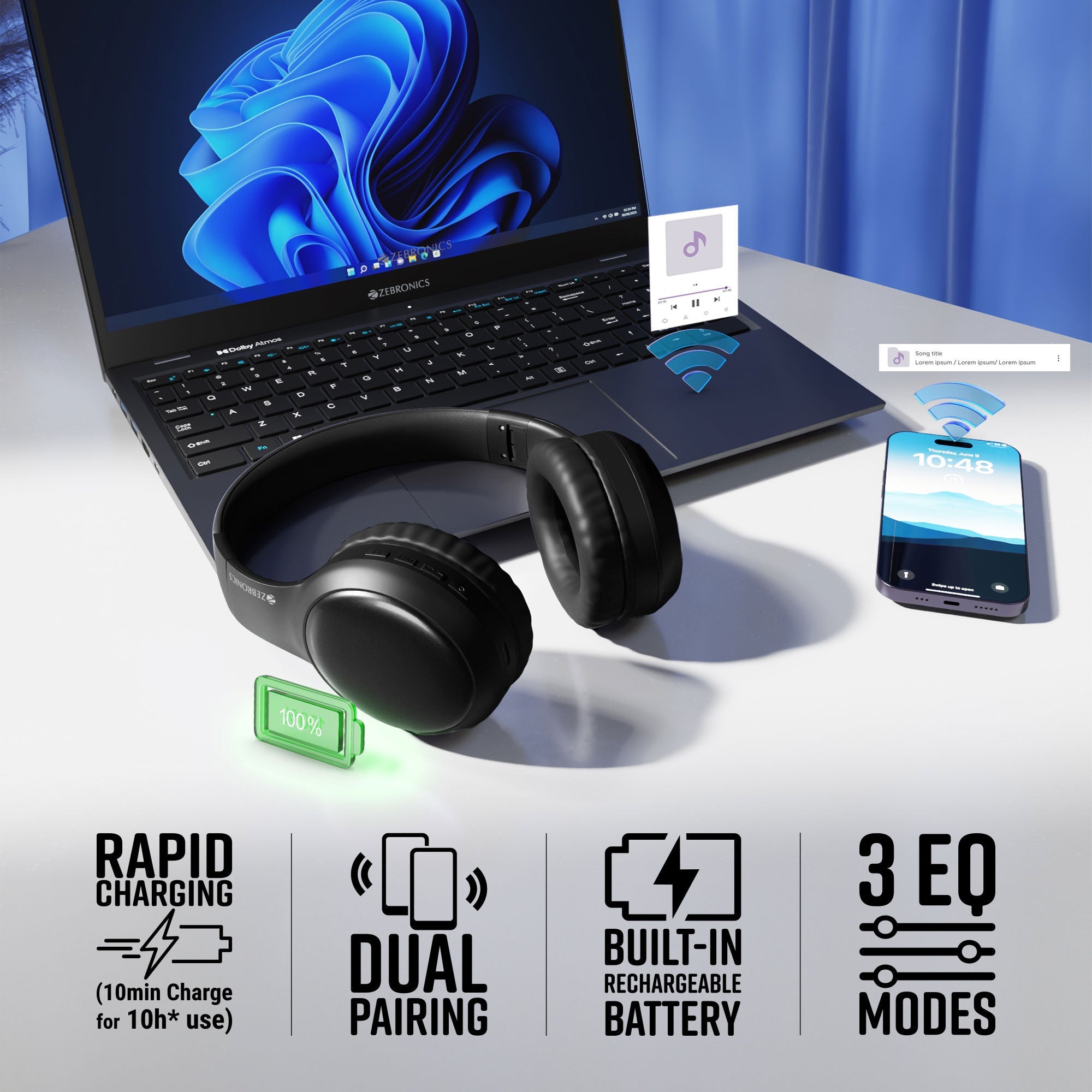 Zebronics Thunder Max Wireless Bluetooth Headphones